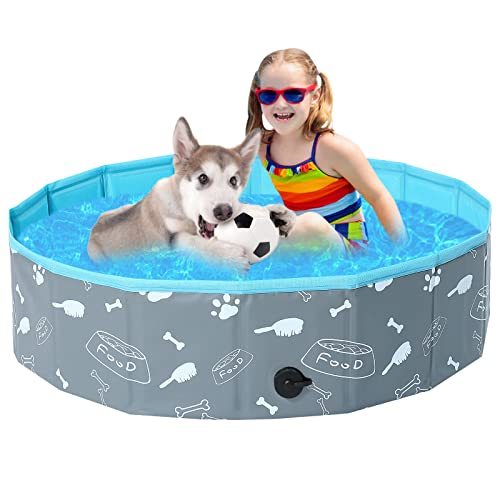 COMSLE Piscina para cães grandes, piscina dobrável cães antiderrapante e resistente ao desgaste, banheira para cães PVC 80 cm / 120 cm/160 cm, Dog Pool, cinzento osso