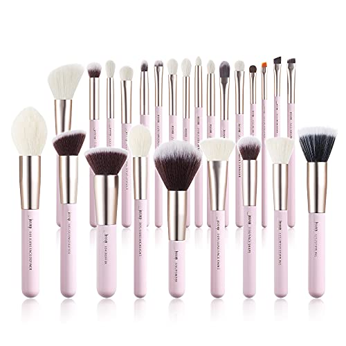 Jessup Conjunto de pincéis de maquilhagem profissional, 25 peças, rosa, premium, base de pó natural, sombra de olhos, corretivo, blush, realce, etiquetagem, T290