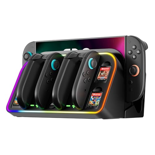 Base de Carga para Nintendo Switch 2 Joycon(2025),4 en 1 estación de carga rápida magnética para NS2, Colocación en pared y sobre mesa,Con 4 ranuras para tarjetas de juego y LED.