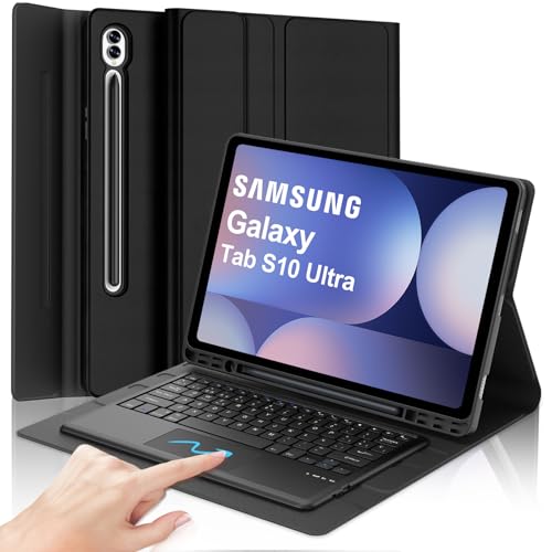 IVEOPPE Capa teclado Samsung Galaxy Tab S10/S9/S8 Ultra 14,6 com Touchpad, Cover teclado Trackpad Bluetooth espanhol Ñ magnético desmontável para Samsung Galaxy Tab S10/S9/S8 Ultra 14,6, preto