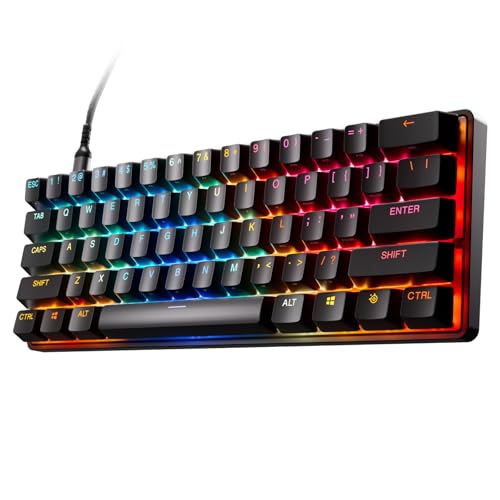 SteelSeries Apex Pro Mini Gen 3 Interruptores OmniPoint 3.0 - Acionamento ajustável - Rapid Trigger - Predefinições - Modo de proteção - Rapid Tap/SOCD - RGB - Teclas PBT - USB-C - design US QWERTY