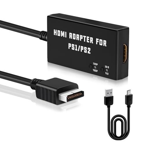 Mcbazel PS1/PS2 HDTV Adaptador HDMI Soporte 4:3/16:9 Relación de Pantalla 480p/720p HDMI Convertidor para PS1/PS2