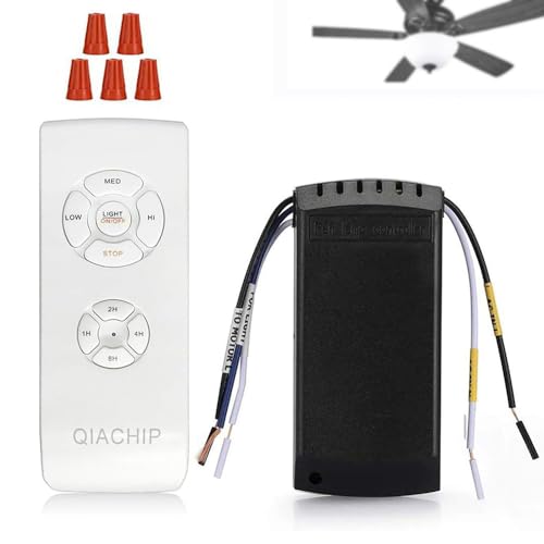 QIACHIP Controlo remoto para ventilador de teto com 3 velocidades, controlo de luz e 4 temporizadores para candeeiro de ventoinha de teto 220 V 230 V para casa escritório quarto