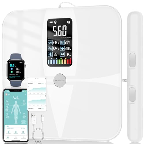 Lepulse Bascula de bioimpedância 8 eletrodos, base de gordura digital corporal e muscular recarregável com tela grande, precisão balança de casa de banho gordura corporal balança inteligente com 20
