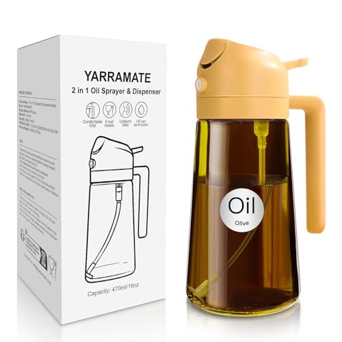 YARRAMATE Dispensador de azeite conjunto com Scuro Protezione Dalla Luce, 470 ml 2 em 1 spray de cozinha, âmbar pulverizador de óleo de qualidade alimentar para cozinha (laranja)