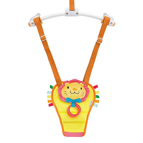 Munchkin Saltador de bebé para moldura de porta, balanço com altura ajustável, salto com assento acolchoado e seguro, anéis mordedores e nariz com som, Lenny, o leão