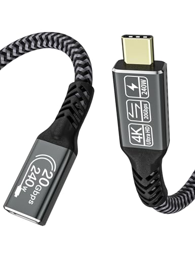 CAKOBLE extensão usb c 0,5 m, extensão usb c 3,2 240 W 48 V/5A 20 Gbps cabo usb c macho fêmea vídeo 4K @60 Hz, compatível com iPhone 16/15 Pro Max, MacBook Pro/Air, Galaxy S24/S23