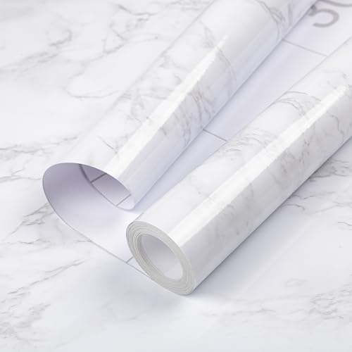 Hode Papel vinil adesivo móveis efeito mármore branco cozinha bancada, pintado autocolante forrar rolo, mesa de banho impermeável PVC removível 40 cm x 10 m