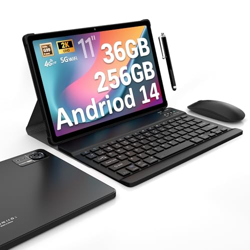 FASTWD Tablet Android 14 de 11 polegadas com 4G LTE e 5G WiFi, 36 GB RAM+256 GB ROM/9580 mAh/2000 * 1200 FHD/Widevine L1/Face ID/GPS/BT 5.0/TÜV/USB-C tablet com Tablet Escudo + R. Atão + capa, preto