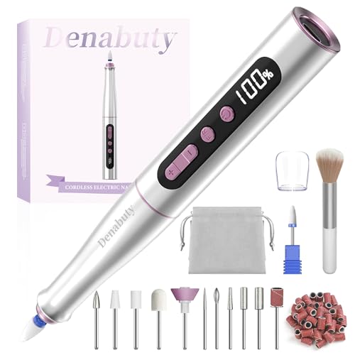 Denabuty Gorno profissional para unhas 35000 RPM, 12 em 1 lima elétricos unhas Nail Drill Machine, kit de manicure pedicure elétrico recarregável por USB, velocidade ajustável para sala de estar DIY