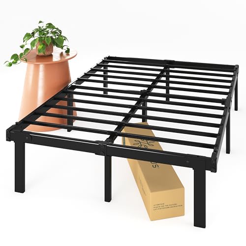 Zinus Caleb Cama 150 x 200 cm - altura 36 cm com armazenamento debaixo da cama - moldura de cama de plataforma de metal - moldura de cama dobrável - preto