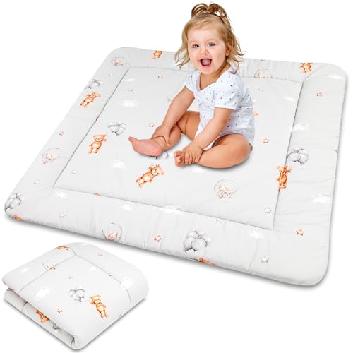 Tapete de bebé acolchoado dobrável - manta de jogo para bebés tapete de chão infantil ou tapete infantil quarto para meninos e meninas 100 cm certificado Oeko-Tex ursos