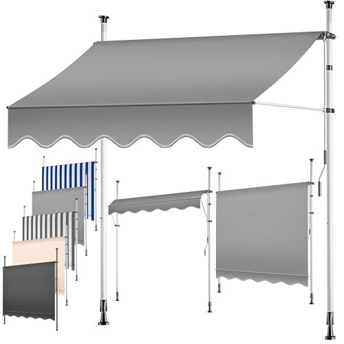 KESSER® Toldo para varanda com manivela, toldo para varandas, resistente aos raios UV, regulável em altura, repelente de água, proteção solar, cobertura para pátios, cinzento 200 cm