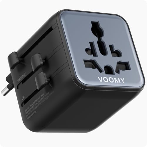Voomy Tomada de viagem universal para 170 países, compatível com tipo A C G I, proteção contra picos e material ignífugo, 2500 W - Travel Y601