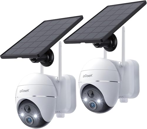 ieGeek 3MP Bateria câmara vigilância WiFi exterior, câmara de segurança exterior pode girar 360 °/inclinar-se, deteção de movimento PIR, visão noturna colorida, alarme de luz e som