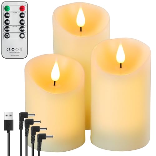 Forever Speed 3 Peças velas LED recarregáveis com controlo remoto, velas reguláveis sem chama com cabo de carregamento USB para decoração caseira de festa, acampar, casamento, presentes