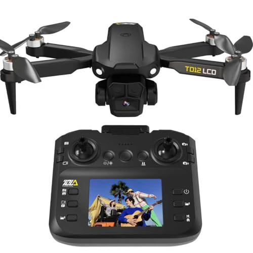 Toladrone TD12LCD Dron com câmara para adultos, drones com motor sem escovas, controlo remoto com ecrã LCD, transmissão em tempo real, drone quadricóptero dobrável para iniciantes