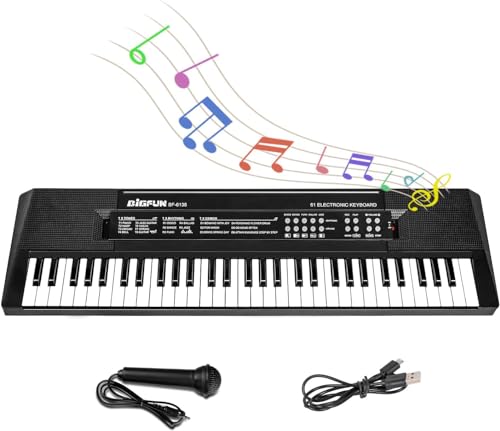 Piano teclado de 61 teclas para crianças, teclado musical com microfone, piano eletrónico portátil para ensino, brinquedo presente para iniciantes, meninos e meninas de 3 a 12 anos, altifalantes