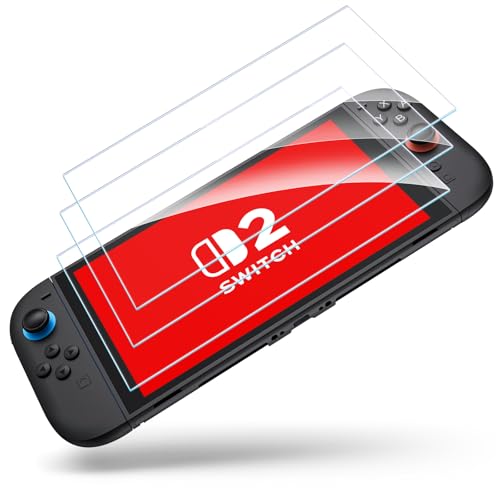 BHGift 3 peças protetor de ecrã para Nintendo Switch 2 2025, dureza 9H vidro temperado anti-riscos compatível com consola Nintendo Switch 2 de 8 polegadas, transparente