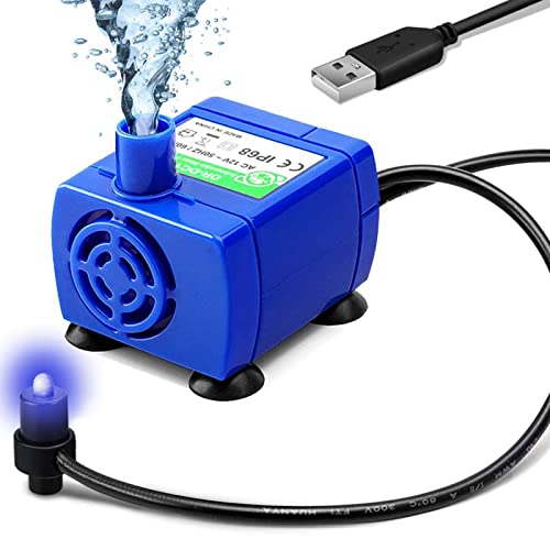 Ewilibe Bomba de fonte de gato para cão, fonte de beber de aço para bomba de substituição silenciosa, bomba de água para cães de companhia com luz noturna LED