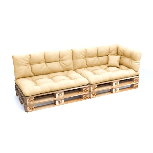 POKAR Conjunto de almofadas de 6 peças para europeu, resistente à água: 2 X 120 x 80 + 2 x 120 x 40 1 x 60 x 40 + 1 x 40 x 40, para sofá de paletes, sem paletes, bege