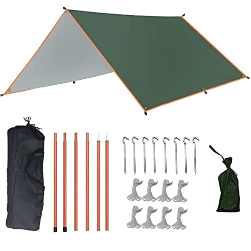Teenza Lona de campismo de 3 m x 4 m, lona Oxford 210D para tenda de campanha, impermeável, resistente ao vento, à prova de neve, abrigo de campismo para campismo, caminhadas ao ar livre, verde