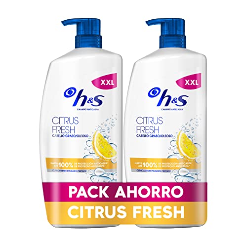 H&S Citrus Fresh champô anti-caspa para cabelo oleoso, 2 x 1000 ml, com dispensador. Até 100% de proteção anti-caspa, testada clinicamente. Frescor e limpeza com aroma cítrico, nova versão