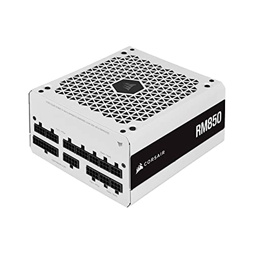 Corsair RM850 2021, RM Series, 850 Watts 80 Plus Gold fonte de alimentação ATX totalmente modular, conectores triplas EPS12V, baixo ruído, modo zero RPM, condensadores de 105 °C, branco