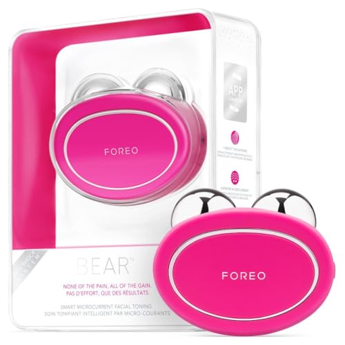 FOREO BEAR Massajador facial elétrico de microcorrentes - Define o contorno da mandíbula - Lifting facial não invasivo - Anti-rugas - seguro e indolor - Fuchsia