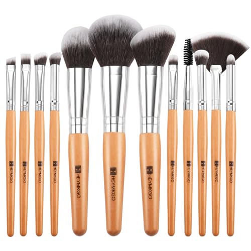 HEYMKGO Pincéis de maquilhagem, 12 peças pincéis de maquilhagem profissional de primeira qualidade conjunto para rosto e olhos, cabelo sintético livre de crueldade para colorete fundação corretor pó