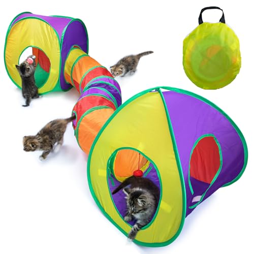 Túnel para gatos, túnel, túnel, tubo dobrável, brinquedo para gatos, cachorros, coelhos, interior e exterior (3 unidades, cores)