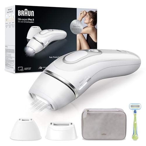 Braun Depiladora mulher, ipl depiladora de luz pulsada, alternativa à remoção a laser em casa, cabeça de precisão e máquina de barbear, branca / prata