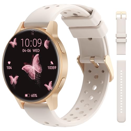 RifePhi Relógio inteligente mulher com chamadas, 1,27" TFT Smartwatch com Bluetooth, ciclo feminino/24H monitor de sono/120 modos desportivos calorias, IP68 para iOS Android (bege)