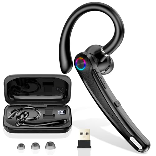 Atheewon Auriculares mãos livres, auriculares Bluetooth sem fios negócio com microfone, preto