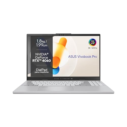 ASUS Vivobook Pro 15 OLED N6506MV-MA055W Computador portátil de 15,6" 3K 120Hz (Intel Core Ultra 9 185H, 16 GB RAM, 1TB SSD, NVIDIA RTX 4060 8GB, Windows 11 Home. ) Prata fria - Teclado QWERTY