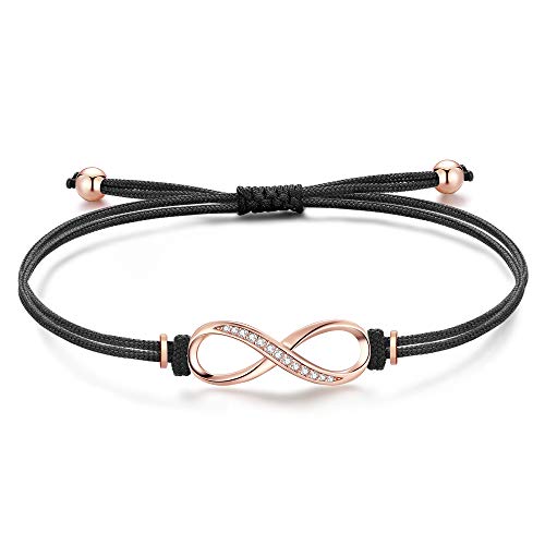 Jrêveinfini Infinito pulseiras mulher prata de lei 925 com 3A zircónio cúbico, pulseira corda feita à mão, presentes originais ajustáveis 16 3 cm