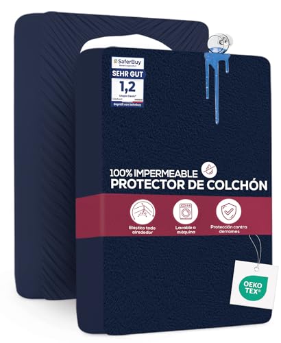 Utopia Bedding Protetor de colchão 90 x 200 x 30 cm, impermeável, certificação Oeko-Tex capa de colchão, cobertura de colchão respirável, elástico em todo o contorno azul-marinho