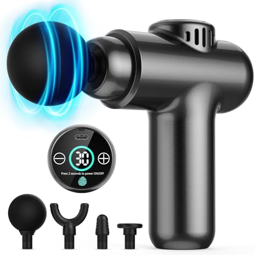 Lefity Mini pistola de massagem, pistola de massagem tecido profundo portátil de mão com 30 velocidades, ecrã táctil LCD para aliviar os músculos