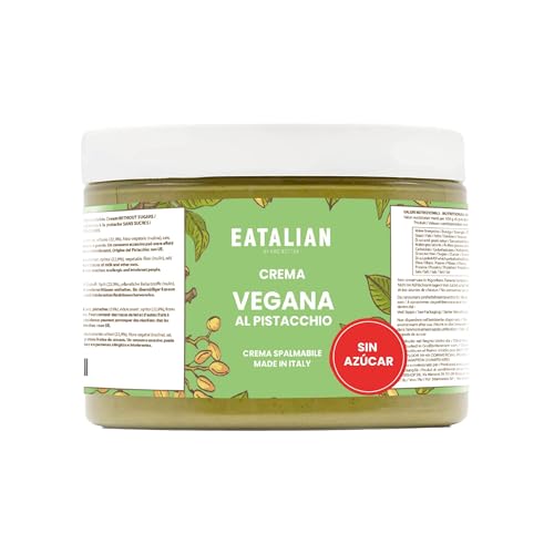 EATALIAN by AMZ BETTER Creme de pistácio vegan sem açúcar, creme delicioso para espalhar vegan sem açúcar, ideal para pão, perfeito com gelado ou para chocolate de Dubai, 500 g fabricado na Italy