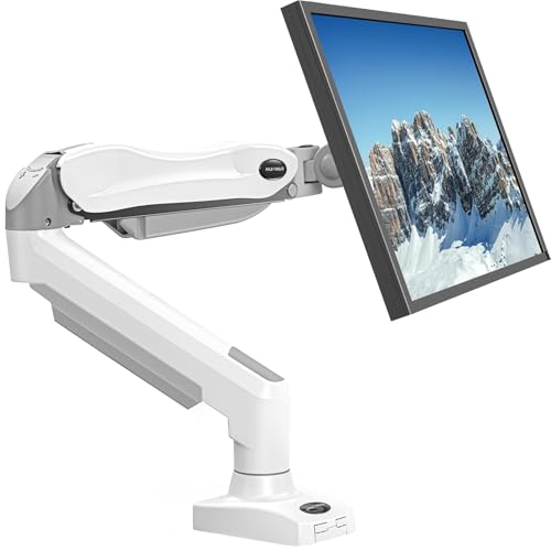 HUANUO Suporte de monitor para ecrãs de 13 a 32 polegadas, braço com mola de gás em branco, ajustável para 9 kg, VESA com braçadeira e
