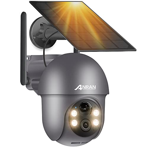 ANRAN 5MP Câmara de vigilância WiFi 2,4 GHz com bateria exterior solar, 360°, deteção humana PIR, 4 Lumières lanches, alarme de luz e som, voz bidirecional compatível Alexa Q01 Max cinzento