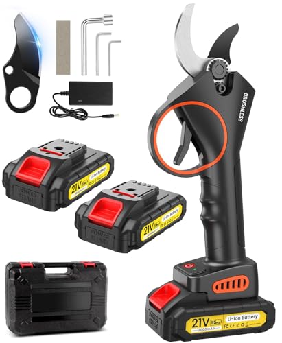 Tesouras elétricas de poder, 33 mm 21 V poderosas tesouras de poder com 2 x 2000 mAh baterias, 800 W de longa duração, silenciosas, podadores profissionais sem escovas para jardinagem, árvores