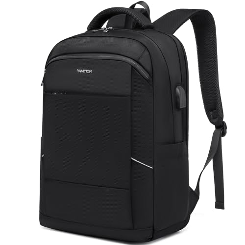 YAMTION Mochila portátil para homem, mochila urbana impermeável com porta de carregamento USB para trabalho, casual, viagem, mochilas escolares adolescentes universidade, TSA amigável, preto