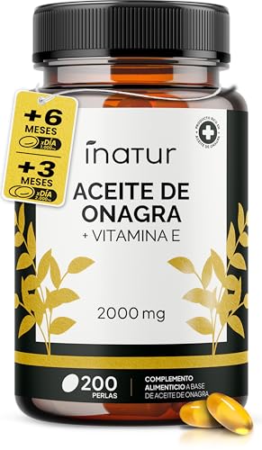 Óleo de onagra 1.000 mg – 200 pérolas | Inatur Vitamina E | 10% GLA, fornecimento de 7 meses, saúde hormonal das mulheres, saúde da pele e ossos, 100% natural