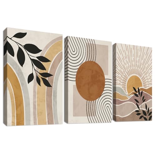 3 unidades boho meio século moderno moldura de madeira quadro moderno natureza plantas deserto sol tela decorativos pintura imagem boêmio quadros decoração sala de estar quartos casa de banho 40 cm x