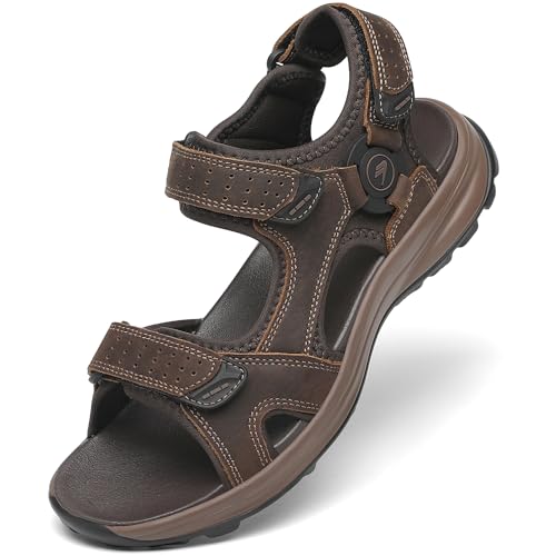 FLARUT Sandálias para homens de verão sapatos de caminhada trekking desportos ao ar livre de couro praia dedo do pé aberto desportos casuais