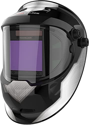 YESWELDER Pasta de soldar automática 1/1/1/1 vista grande cor verdadeira acionada por energia solar, máscara de soldar automática com vista lateral, 4 sensores de sombra 4/5-9/9-13 para TIG MIG ARC