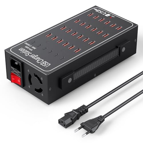 Estação de carregamento de 30 portas, estação de carregamento USB de 150 W, carregador inteligente USB-C, hub de carregamento de mesa 30 em 1 para iPhone, iPad, Samsung, tablets e outros eletrónicos
