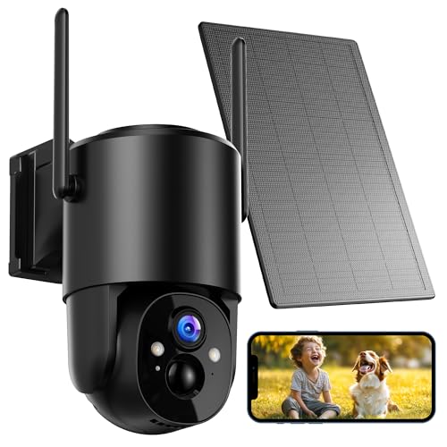 Câmara de vigilância WiFi exterior solar: 2 K câmaras de vigilância sem fios 360 ° PTZ câmara Wi-Fi exterior bateria domicílio câmaras de segurança sem fios com visão noturna cor sereia IP66