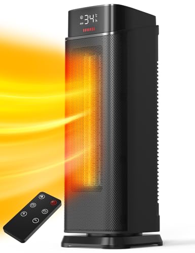 QEXREED Aquecedor de baixo consumo, 2000 W PTC aquecedor cerâmico com 4 modos, modo ECO, oscilação de 90°, temporizador 24H, controlo remoto, potente, proteção contra sobreaquecimento e voos, casa